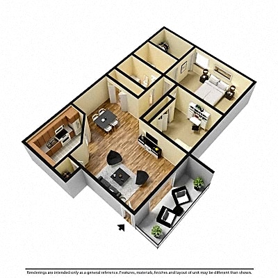 Floor plan for 2 beds, 2 baths, 1200 sqft